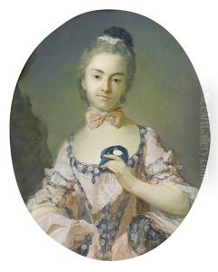 Portrait D'une Pensionnaire Du Roi En Costume De Theatre, Tenant Un Loup by Jean-Baptiste Perronneau