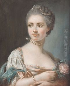 Bildnis Einer Jungen Dame, Eine Rose In Handen Haltend by Jean-Baptiste Perronneau