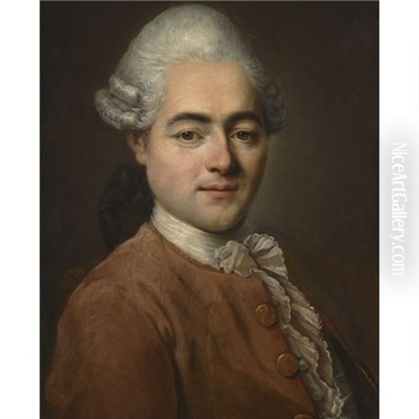 A Bust Length Portrait Of A Man In A Brown Jacket And Lace Cravat - view 1