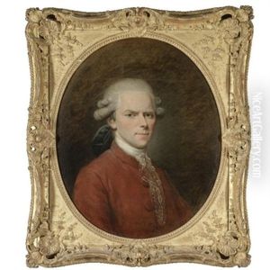 Portrait Of A Gentleman, Bust Length, Wearing A Red Tunic by Jean-Baptiste Perronneau