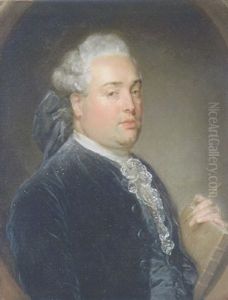 Portrait Of A Man In A Blue Jacket, A Book And Pen In His Left Hand