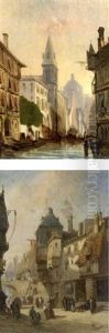 A Venetian Canal With River Traffic, A Capriccio (+ A Continental Street Scene; Pair)