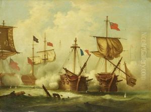 Combat De Trafalgar (+ Le Vaisseau Le Vengeur Au Combat Du 13 Prairial; Pair) by Ferdinand Victor Perrot