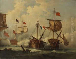 Combat De Trafalgar; Le Vaisseau Le Vengeur Au Combat Du 13 Prairial (pair)