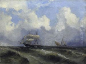 Segelschiffe Im Abendlichen Hafen by Ferdinand Victor Perrot
