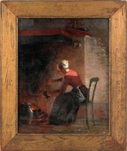 Woman Sitting In The Glow Of A Hearth by Enoch Wood Perry