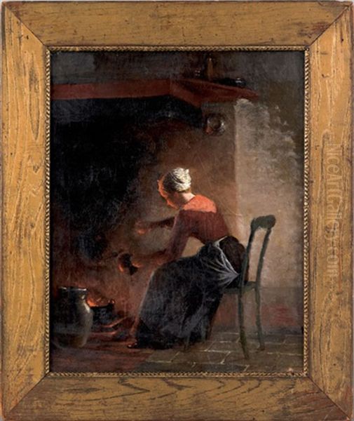Interior Scene Depicting A Woman Sitting In The Glow Of A Hearth - view 1