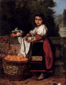 Ung Italiensk Flicka Med Apelsinkorg Ung Italiensk Flicka Med Apelsinkorg