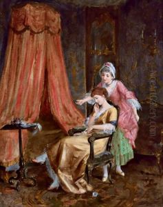 Boudoirszenen Im Stil Des 18. Jahrhunderts (pair) by Franz Von Persoglia