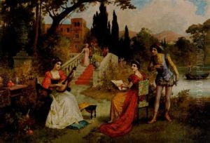 Parklandskap Med Musicerande Sallskap by Franz Von Persoglia