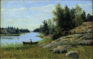 Sommarlandskap Med Metande Man Sommarlandskap Med Metande Man