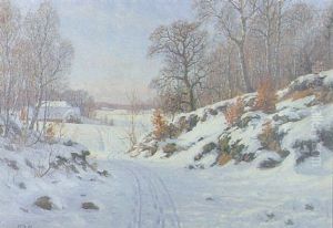 Solbelyst Vinterlandskap by Peter Adolf Persson