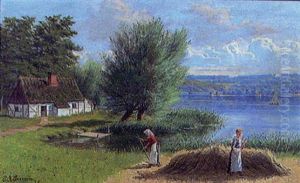 Skordearbetande Kvinnor Vid Skansk Insjo by Peter Adolf Persson