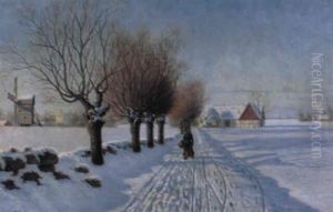 Vinterlandskap, Glumslov, Med Pilealle Och Figur Vinterlandskap, Glumslov, Med Pilealle Och Figur