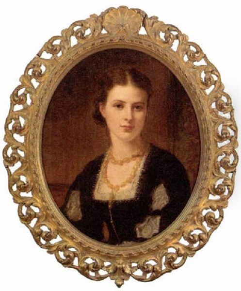 Portrait Of Mrs. Benjamin Charles Stephenson In A Black Dress With Lace Trim And Amber Necklace - view 1