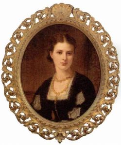 Portrait Of Mrs. Benjamin Charles Stephenson In A Black Dress With Lace Trim And Amber Necklace