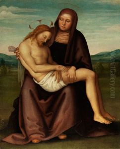 Pieta In Weiter Landschaft by Pietro Vannucci Perugino