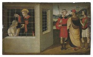 Saint Lawrence Baptizing The Gaoler Hippolytus by Pietro Vannucci Perugino