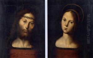 Christ As The Man Of Sorrows (+ The Madonna; Pair) by Pietro Vannucci Perugino