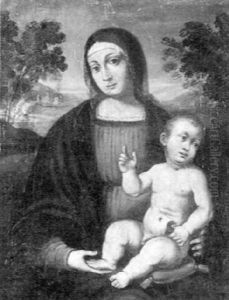 Madonna Mit Kind Vor Landschaftshintergrund by Pietro Vannucci Perugino