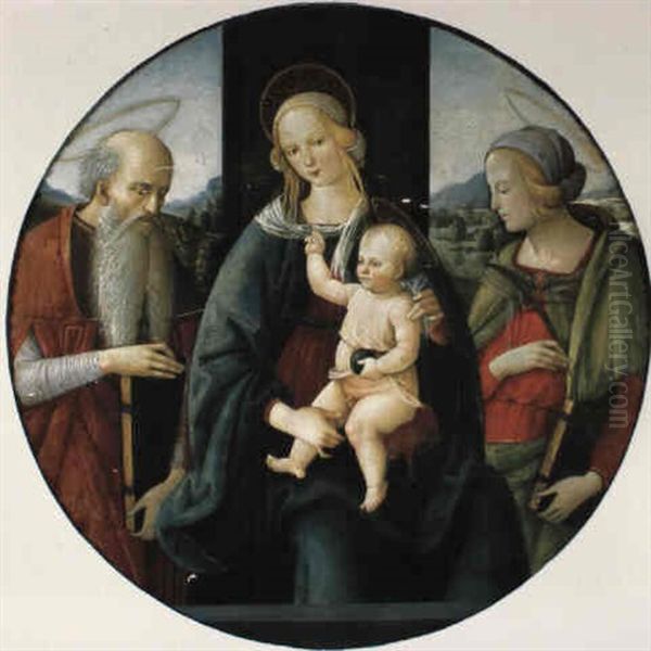 Vierge A L'enfant Entre Saint Jerome Et Une Sainte Martyre - view 1