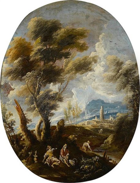 A Capriccio Landscape With A Storm Threatening by Antonio Francesco Peruzzini