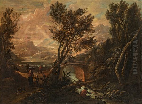 Mountain Landscape With River And Figures - view 1