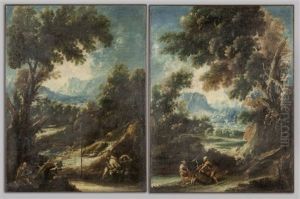 Paesaggio Alberato Con Eremiti; Paesaggio Alberato Con Pescatori Di Anguille (2 Works)