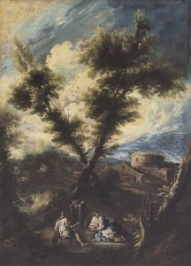 Paesaggio Con Figure Olio Su Tela by Antonio Francesco Peruzzini