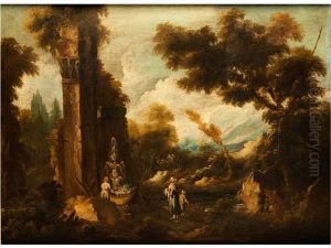 Fantasielandschaft Mit Ruinen Und Figurenstaffage Fantasielandschaft Mit Ruinen Und Figurenstaffage