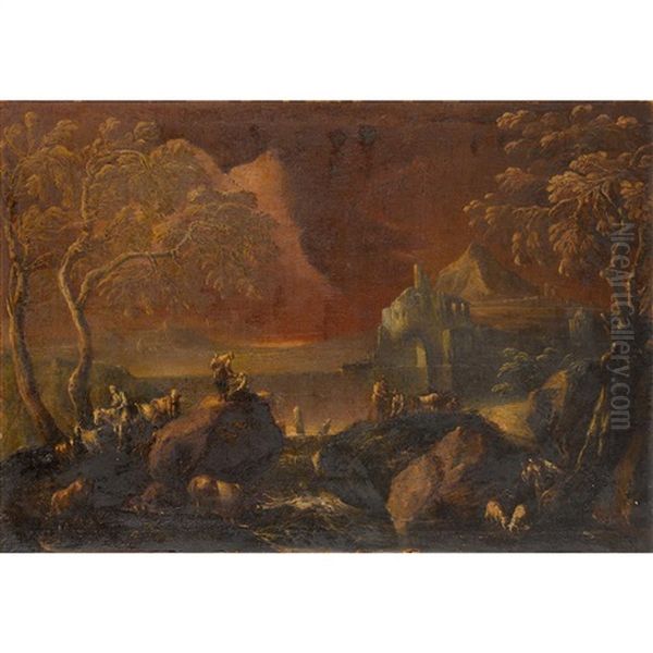 Extensive Landscape With Figures, Cattle, And Goats - view 1