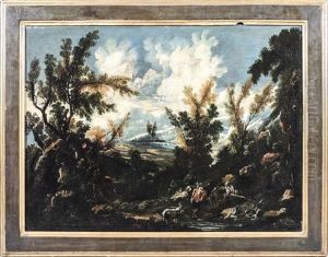 Paesaggio Fluviale Con Figure - River Landscape With Figures by Antonio Francesco Peruzzini