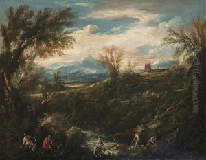 Landschaft Mit Figuren Und Wascherinnen (collab. W/circle) by Antonio Francesco Peruzzini