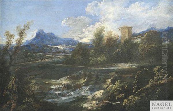 Weite Sudliche Landschaft Mit Gehoft Auf Einer Anhohe - view 1