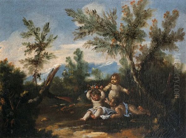 Pendants Mit In Landschaft Spielenden Putten (pair) - view 1
