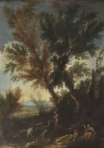A Wooded Landscape With Travellers On A Track - view 1