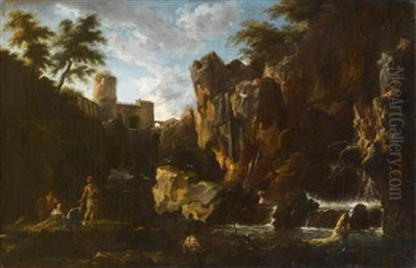 Italianate Landscape With Figures Along A River - view 1
