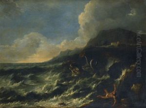 Paysage De Mer Avec Jonas Et La Baleine (+ Paysage De Mer Avec Le Christ Et Un Apotre; Pair) by Antonio Francesco Peruzzini