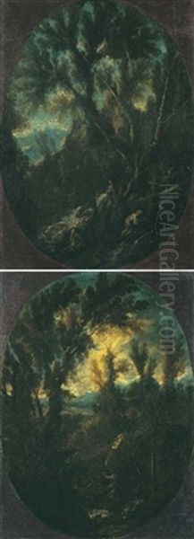 Paysage Boise Avec Des Saints Franciscains (+ Another; Pair In Collab. W/alessandro Magnasco, Il Lissandro) - view 1