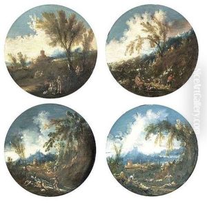 Landschaft Mit Landleuten Und Hirten (+ 3 Others; 4 Works) by Antonio Francesco Peruzzini