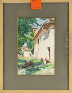 Sydlandsk Gard, Signerad Anna Scholander-boberg, Granada 1888, Akvarell, 32x21 by Anna Katarina Boberg