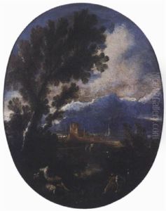 Paysage Lacustre Anime De Personnages by Antonio Francesco Peruzzini