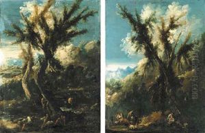 A Mountainous Landscape With Figures By A Tree by Antonio Francesco Peruzzini