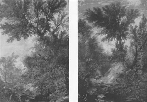 Waldige Landschaft Mit Figuren (+ Ein Flus Mit Einem Fischer; Pair) - view 1