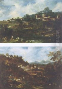 Extensive Landscape With Peasants And Animals by Antonio Francesco Peruzzini