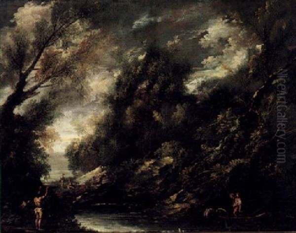 A Wooded River Landscape With Fishermen - view 1