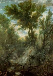 Wooded Landscape With Figures by Antonio Francesco Peruzzini