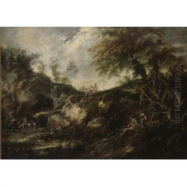 Figures In A Wooded Landscape - view 1