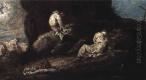 Moine Dans Un Paysage by Giovanni (Giambattista) Peruzzini