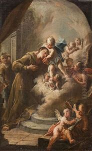 Zwei Bilder: A) Der Hl. Antonius Von Padua Verehrt Das Ihm Erscheinende Christuskind, B) Der Hl. Josef Verehrt In Seiner Werkstatt Das Christuskind